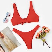 Romwe Knot Front High Cut Bikini Set