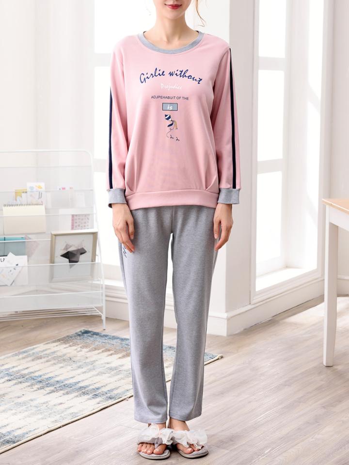 Romwe Contrast Trim Tape Detail Pullover & Pants Pj Set