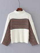 Romwe Striped Detail Ribbed Knit Sweater