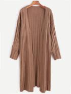 Romwe Khaki Dropped Shoulder Seam Ribbed Knit Cardigan