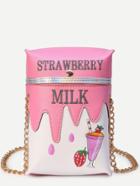 Romwe Pink Embroidered Milk Carton Bag With Chain