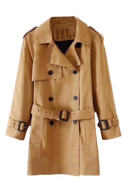 Romwe Double-breasted Khaki Coat