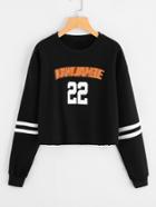 Romwe Number Print Varsity Sleeve Sweatshirt