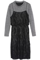 Romwe Long Sleeve Contrast Lace Layer Grey Dress