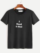 Romwe Black Short Sleeve Slogan Print T-shirt