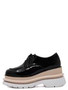 Romwe Black Square Toe Lace Up Flatform Shoes