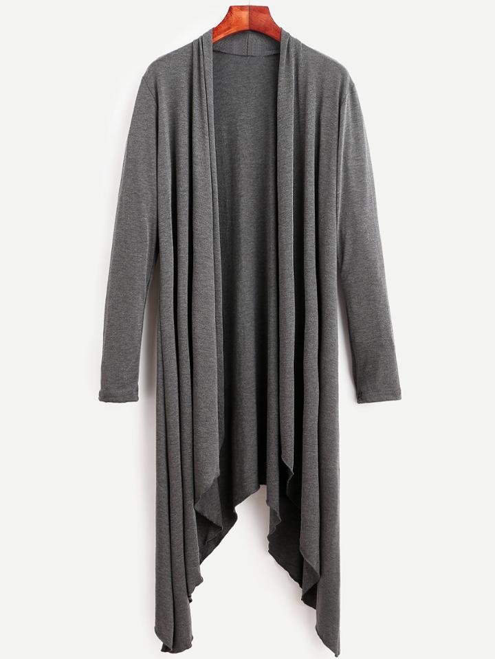 Romwe Grey Drape Front Asymmetrical Coat