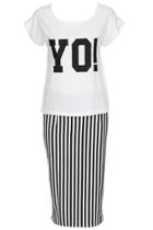 Romwe Romwe Striped Short-sleeved Two-piece