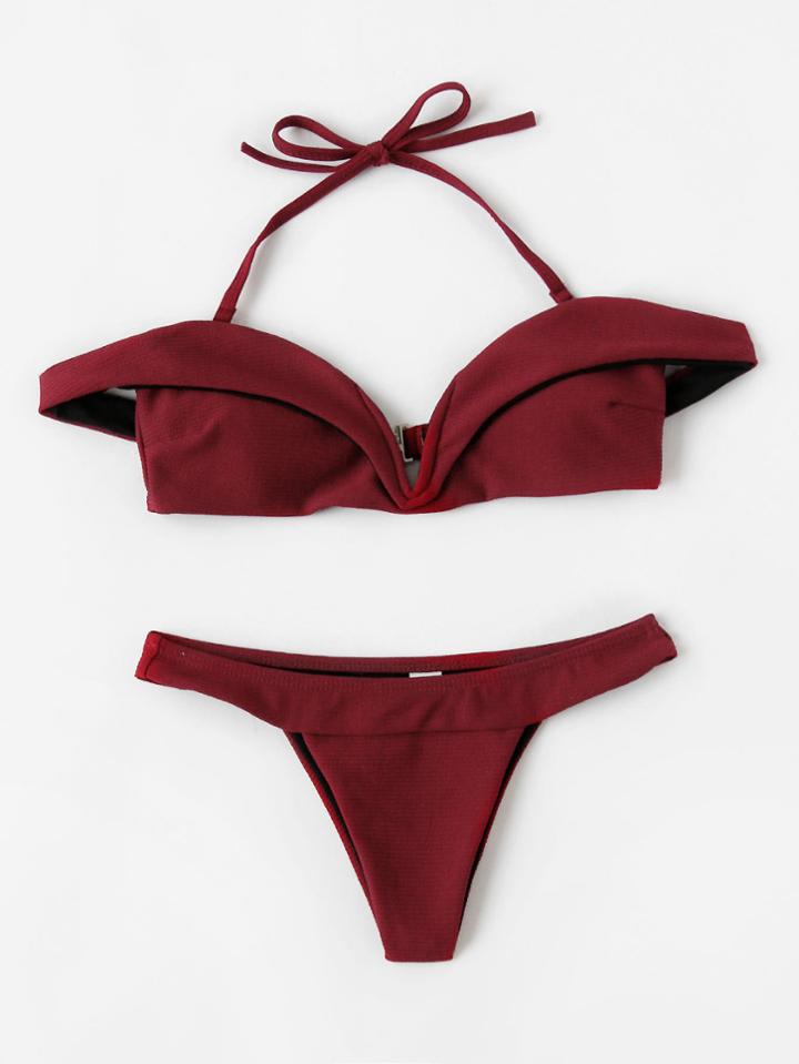 Romwe Foldover Halter Bikini Set