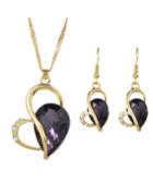 Romwe Purple Rhinestone Heart Shape Wedding Jewelry Set