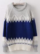 Romwe Geometric Print Blue Sweater
