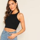Romwe Ribbed Knit Solid Crop Top