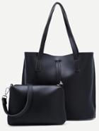 Romwe Black Tote Bag With Crossbody Bag