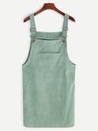 Romwe Green Corduroy Pinafore Dress With Pockets