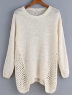 Romwe Long Sleeve Open-knit Apricot Sweater