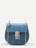 Romwe Blue Pu Flap Saddle Bag With Chain