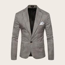 Romwe Guys Plaid Single Button Blazer