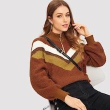 Romwe Color-block Half Placket Jumper