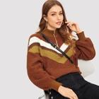 Romwe Color-block Half Placket Jumper