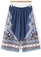 Romwe Elastic Waist Tribal Print Wide Leg Pant