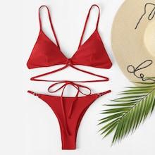 Romwe Strappy Top With Low Rise Bikini Set