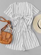 Romwe Cut Out Knot Front Striped Romper