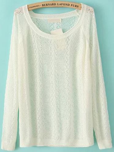 Romwe Cable Knit Hollow Beige Sweater
