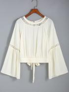 Romwe Bell Sleeve Hollow Knotted Beige Blouse