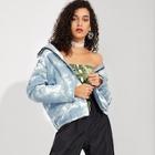 Romwe Zip Up Raglan Sleeve Tie Dye Coat