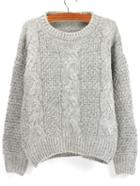 Romwe Grey Round Neck Chunky Cable Knit Sweater