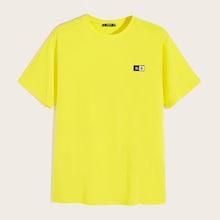 Romwe Guys Neon Yellow Letter Embroidered Patched Tee