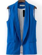 Romwe Lapel With Pockets Blue Vest