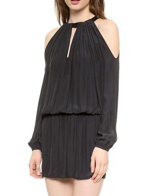 Romwe Open Shoulder Chiffon Pleated Dress
