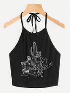 Romwe Cactus Print Halter Neck Top