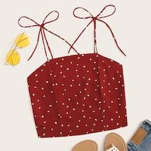 Romwe Confetti Heart Print Shirred Crop Cami Top