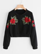 Romwe Rose Embroidered Applique Sweatshirt