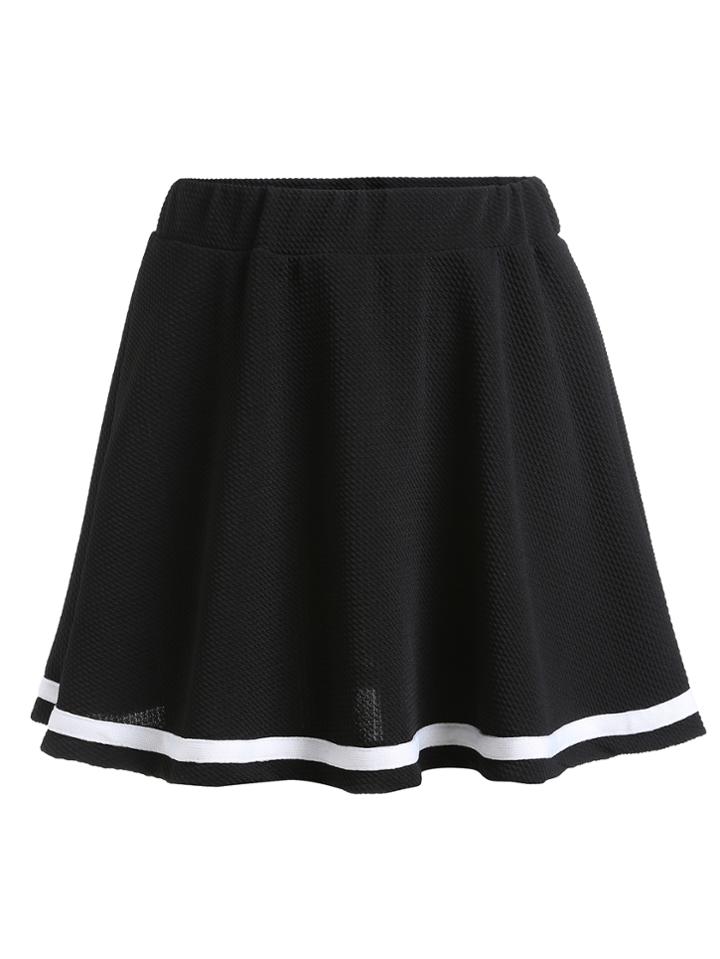 Romwe Black Contrast Tape Hem Elastic Waist A Line Skirt