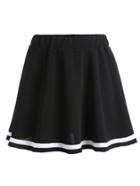Romwe Black Contrast Tape Hem Elastic Waist A Line Skirt
