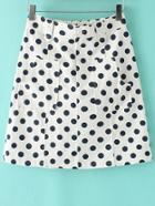 Romwe Navy Elastic Waist Pockets Polka Dots Skirt