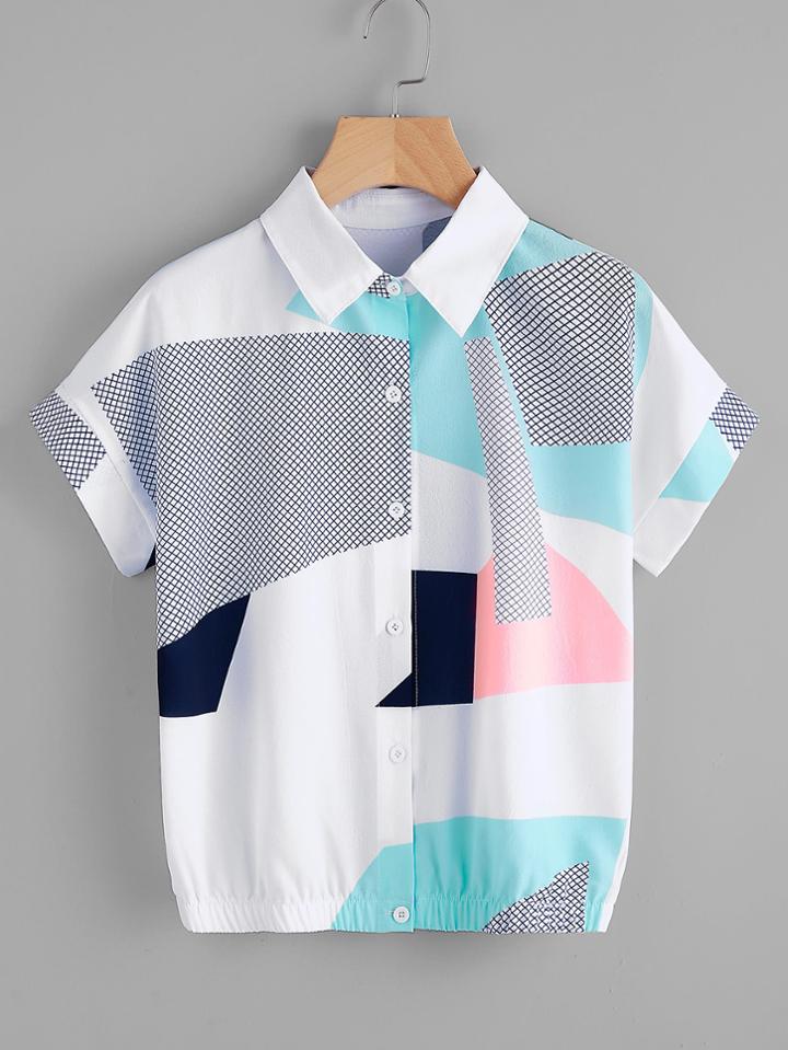 Romwe Abstract Geo Print Shirt