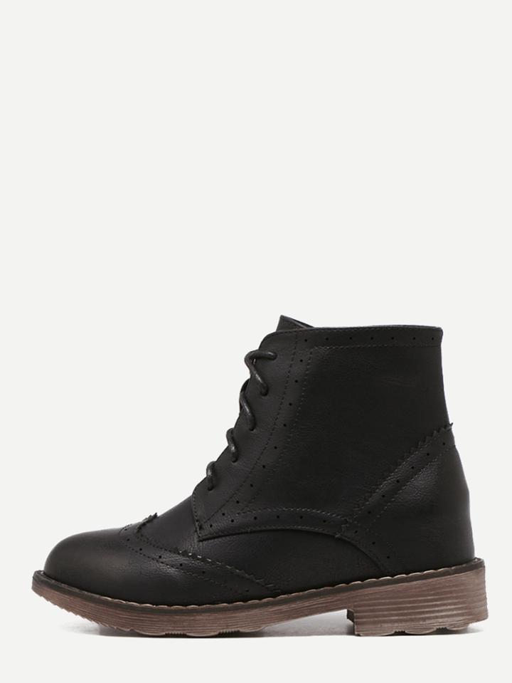 Romwe Black Cap Toe Topstitch Pu Hidden Heel Booties