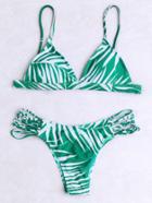 Romwe Green Printed Ladder Cutout Bikini Set