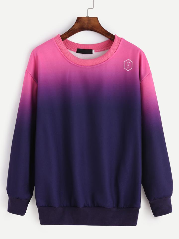 Romwe Ombre Printed Long Sleeve Sweatshirt