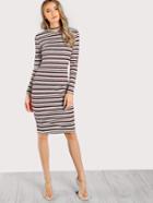 Romwe Rib Knit Striped Pencil Dress