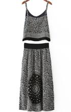 Romwe Spaghetti Strap Tank Top With Vintage Print Skirt