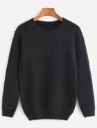 Romwe Black Raglan Sleeve Waffle Knit Sweater
