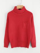 Romwe High Neck Ribbed Chest Pocket Sweater