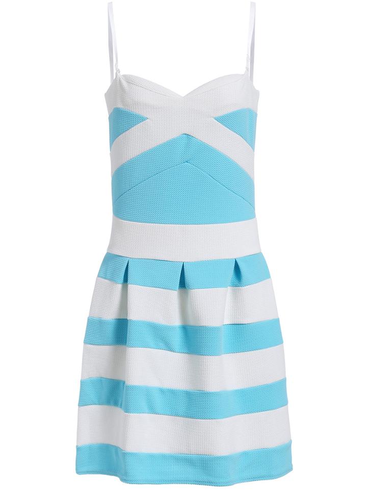Romwe Spaghetti Strap Striped Back Zipper Dress