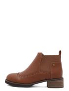 Romwe Browm Faux Leather Round Toe Laser Out Elastic Cork Heel Boots