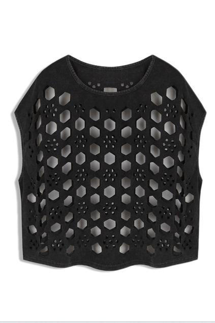 Romwe Romwe Washing Hollow-out Sleeveless Sheer Black T-shirt